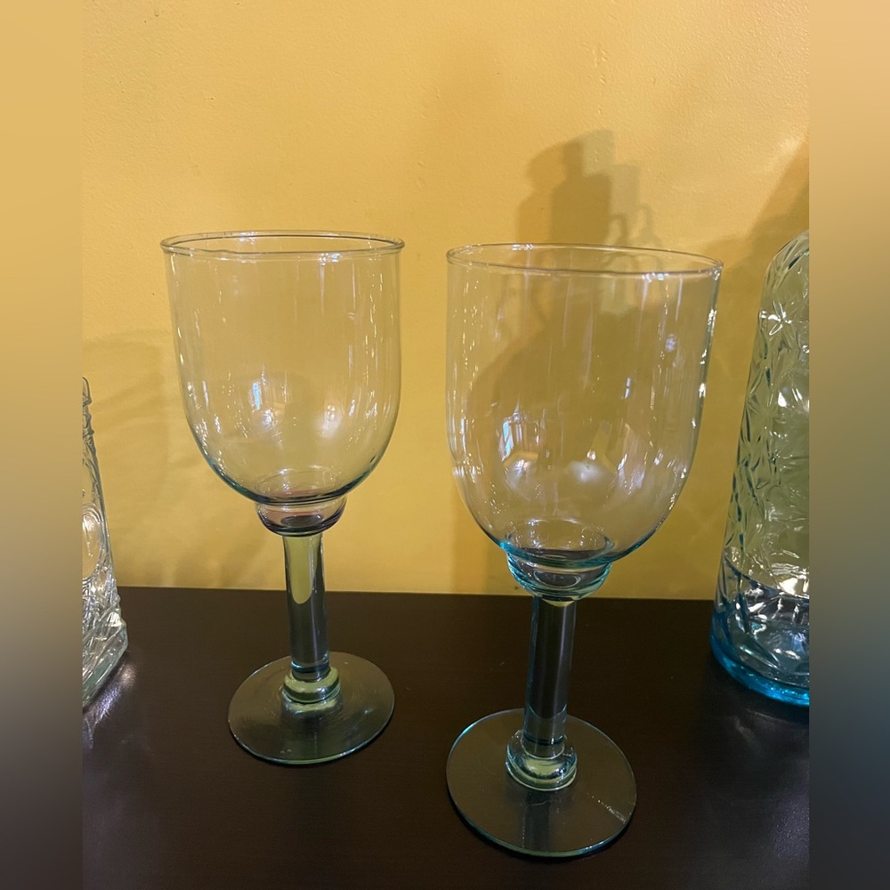 Set of 2 Pfaltzgraff Northwinds Vintage Wine Glasses/Goblets Green/Blue